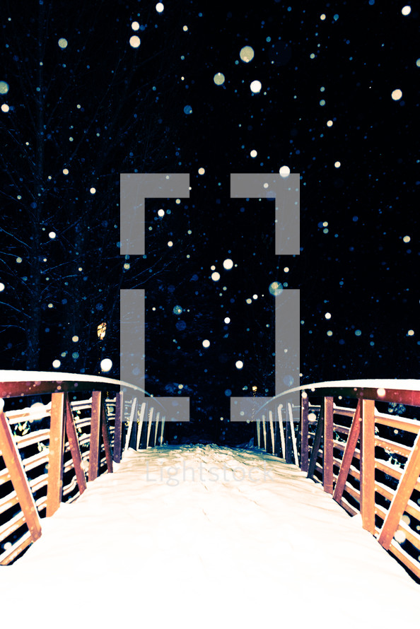 falling snow on a bridge 