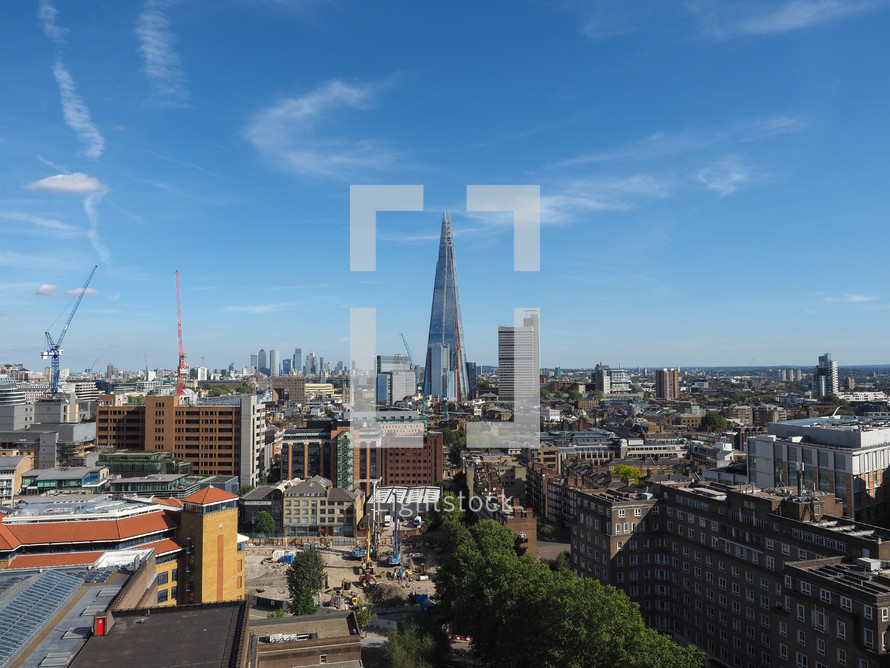 LONDON, UK - CIRCA SEPTEMBER 2019: View of the city of London skyline with the Shard skyscraper by Renzo Piano