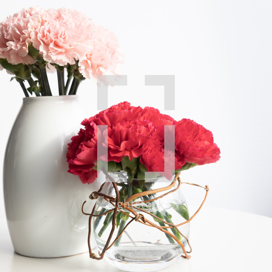 bouquets of carnations in vases 