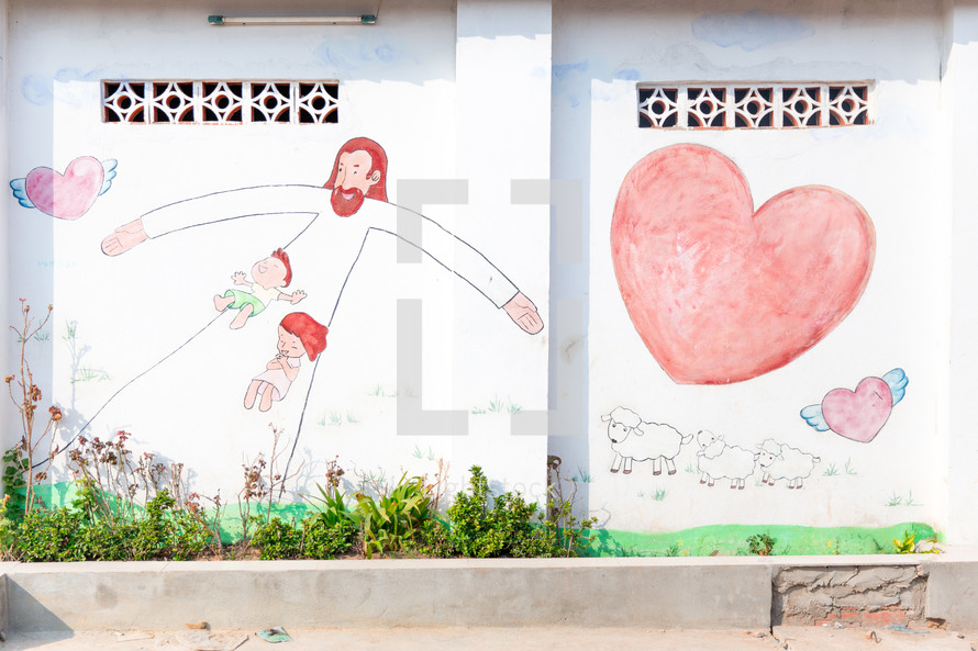 A wall in a slum area situated in the city of Phnom Penh, Cambodia.