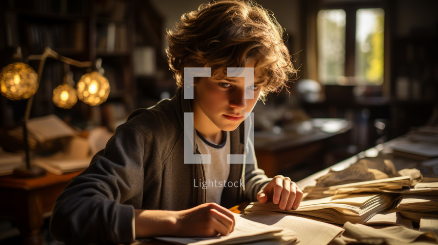 Young boy studying