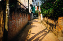 shadows in an alley in Nepal 