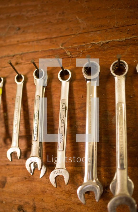 wrenches in a tool workshop 