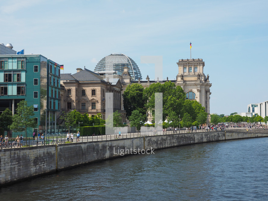 BERLIN, GERMANY - CIRCA JUNE 2019: View of River Spree and Bundestag