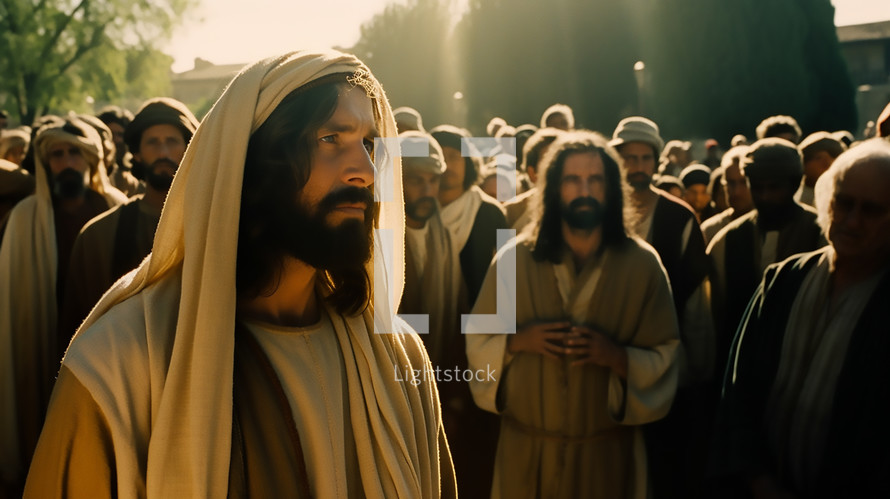 Jesus looking at crowd