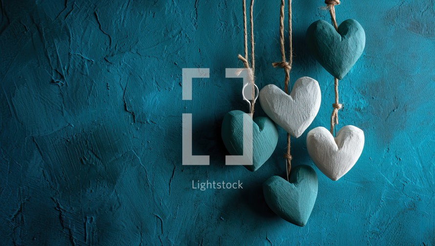 Valentine's day background with hearts on a blue background.