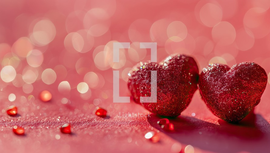 Valentine's Day background with red hearts on bokeh background