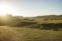 sunlight on a green landscape in Iceland 