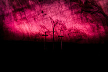 Good Friday Crosses against a red sky 