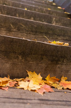 Wooden steps with autumn leaves