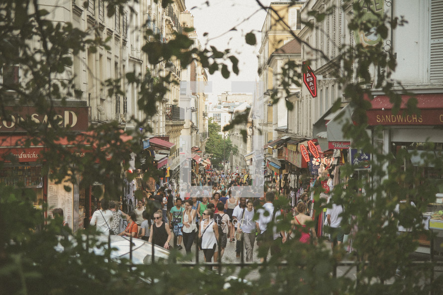 crowds on a Paris street 