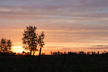 orange sky over a rural field at sunset 