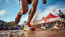 Runner athlete running on race track. Healthy lifestyle and fitness concept.