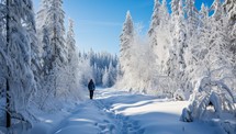 Man walking in the winter forest.