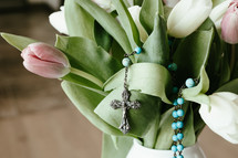 rosary on tulips 
