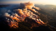 Aerial view of forest fire in the mountains.