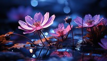 Lotus flower in the pond with water drops and bokeh