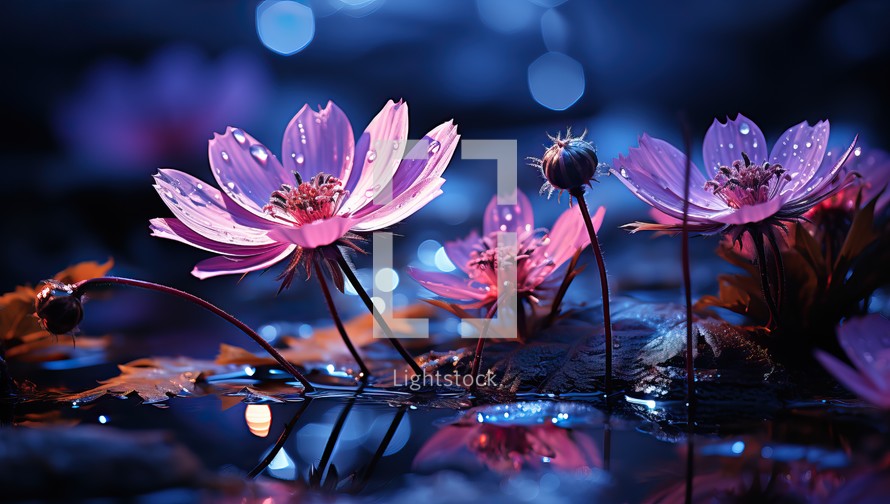 Lotus flower in the pond with water drops and bokeh