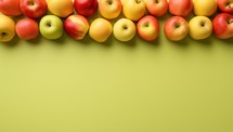 Row of Apples on Green Background