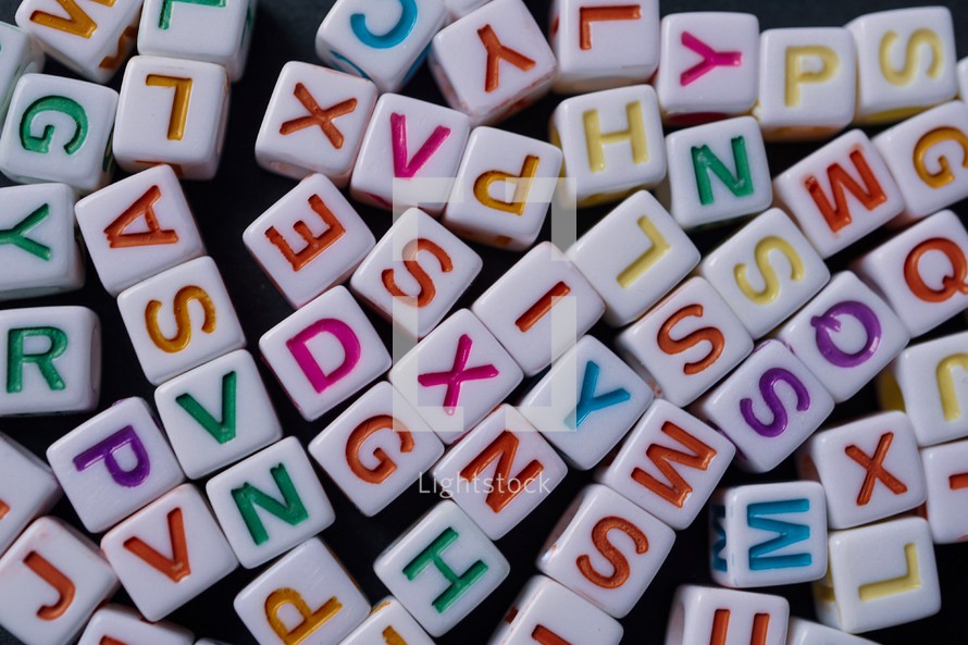 colorful letter cubes, toy and education