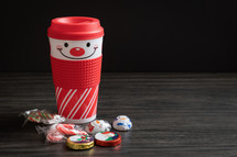 Happy snowman mug with Christmas treats