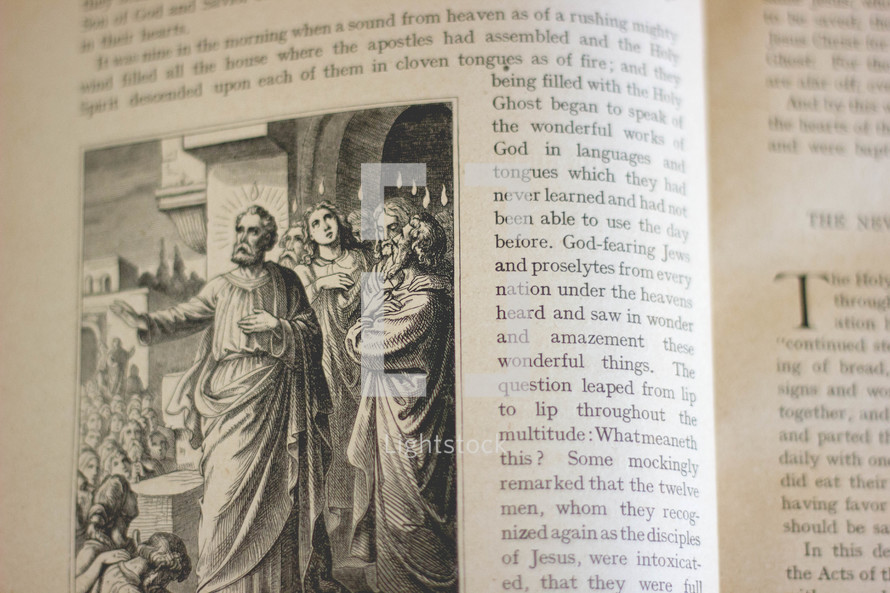 illustration of Pentecost on the pages of an old book 
