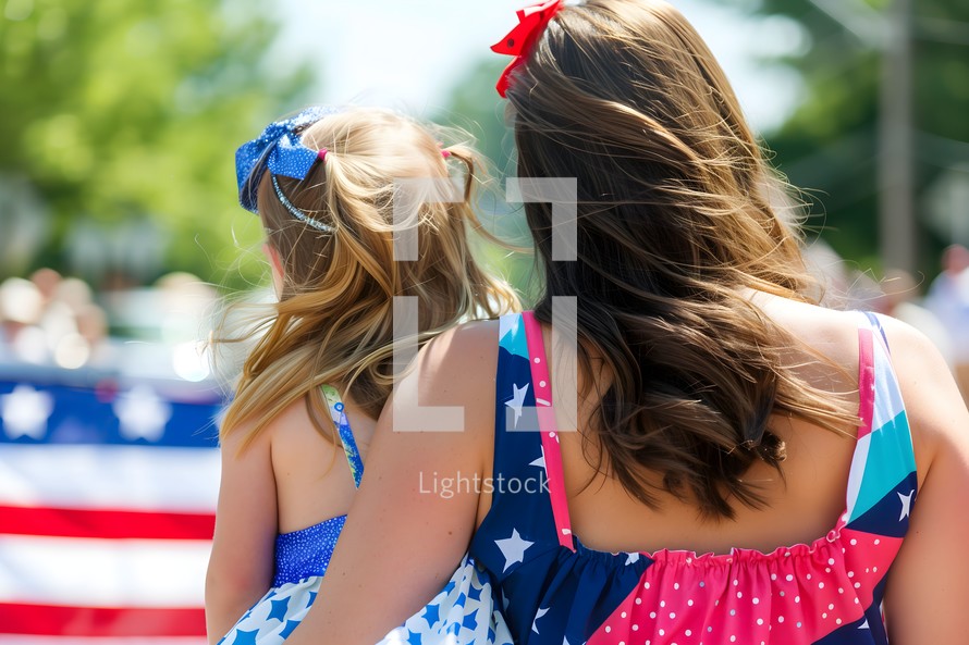 Mother and daughter at a Fourth of July celebration