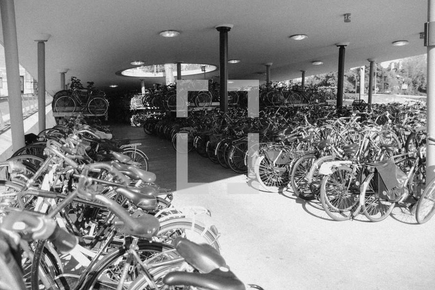 bicycles in a parking garage in the Netherlands 