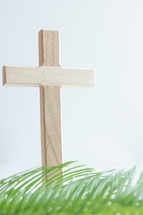 Palm branch and wooden cross