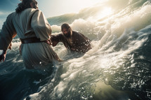 Jesus saving Peter from the waves