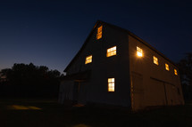 old barn at night 