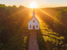 White chapel during sunrise