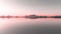 A mirror sea reflections dawn landscape 3D illustration
