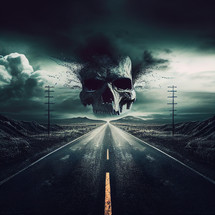 Highway to Hell - Dark road leading to a skull