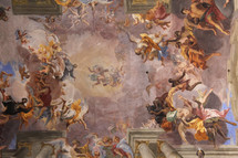 painted cathedral ceiling depicting heaven and the angelic host