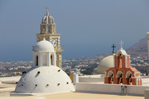 Multiple church steeples in Greece
