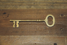 skeleton key on wood floor 