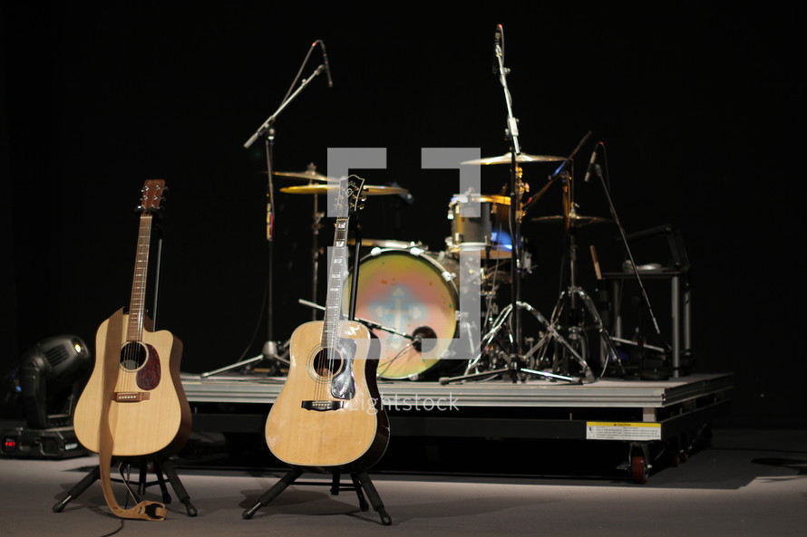 Musical instruments on stage.