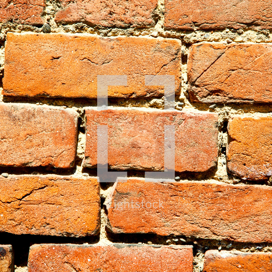 red bricks in a wall 