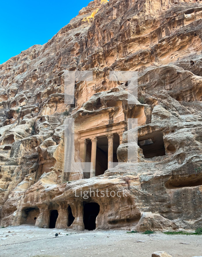 Temple above a Rock-Cut House in Little Petra or Siq Al-Barid, Jordan