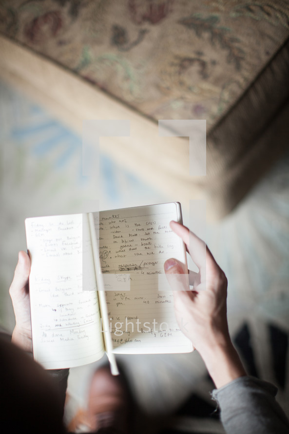 reading from a journal at a Bible study 