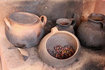 Clay pots on a traditional Peruvian kitchen stove 