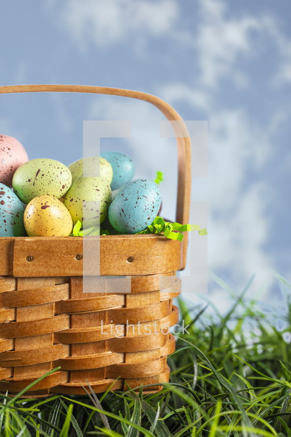 full basket of Easter eggs 