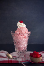 Cherry Ice Cream Sundae with Whipped Cream and a Cherry on Top
