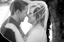 bride and groom kissing under her veil