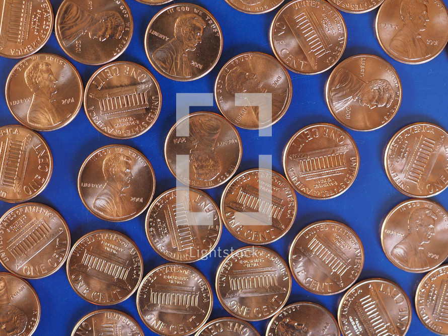 One Cent Dollar coins money (USD), currency of United States