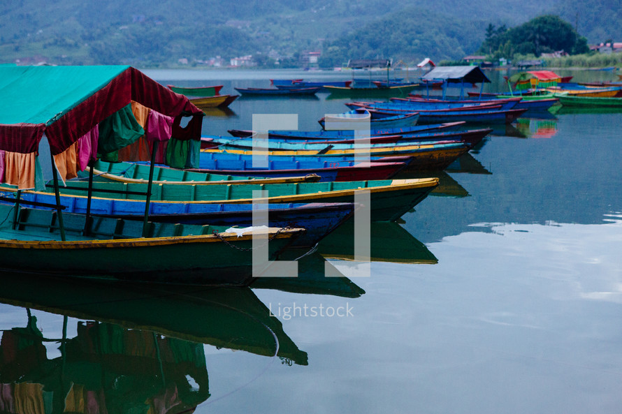 boats on the bay in Pokhara 