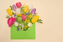 flower arrangement in an envelope 
