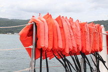 life vests on a boat