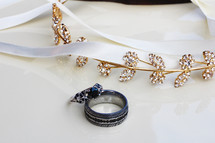 jewelry and ribbon on a white background 